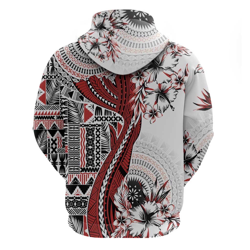 Bula Fiji Zip Hoodie Shark Tail White Masi Tapa