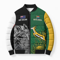 New Zealand - South Africa Greatest Rivals Rugby Custom Bomber Puffer Jacket Kiwi Vs Bokke