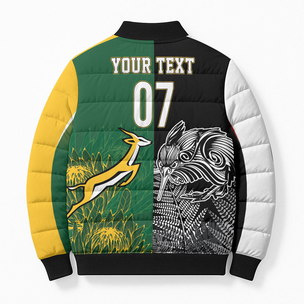 New Zealand - South Africa Greatest Rivals Rugby Custom Bomber Puffer Jacket Kiwi Vs Bokke