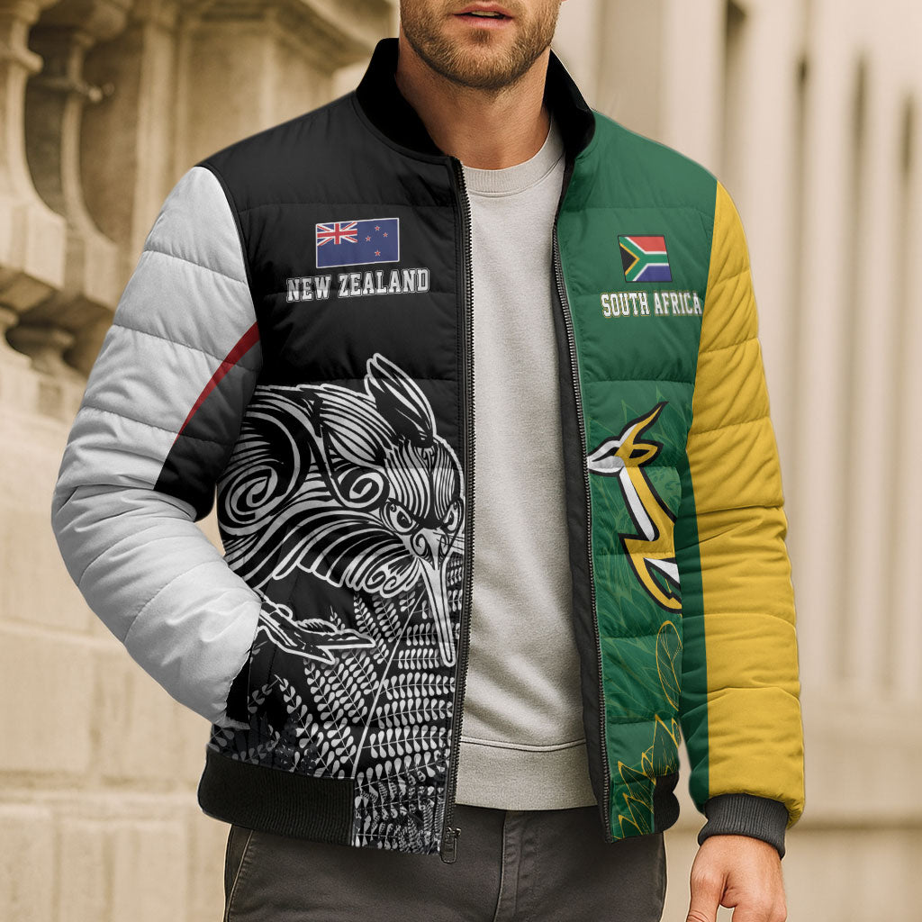 New Zealand - South Africa Greatest Rivals Rugby Custom Bomber Puffer Jacket Kiwi Vs Bokke