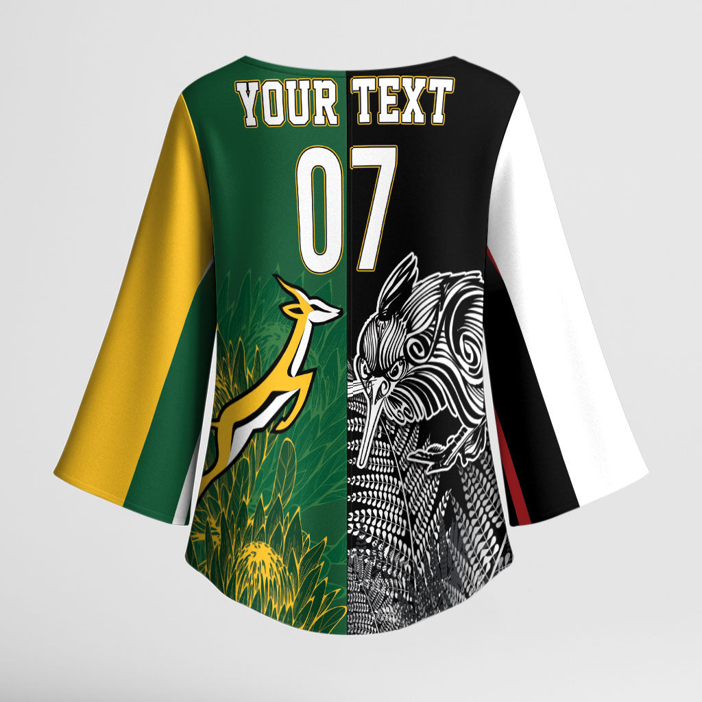 New Zealand - South Africa Greatest Rivals Rugby Custom Kimono Sleeve Blouse Kiwi Vs Bokke