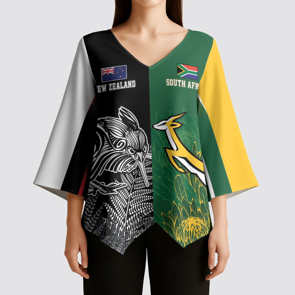New Zealand - South Africa Greatest Rivals Rugby Custom Kimono Sleeve Blouse Kiwi Vs Bokke