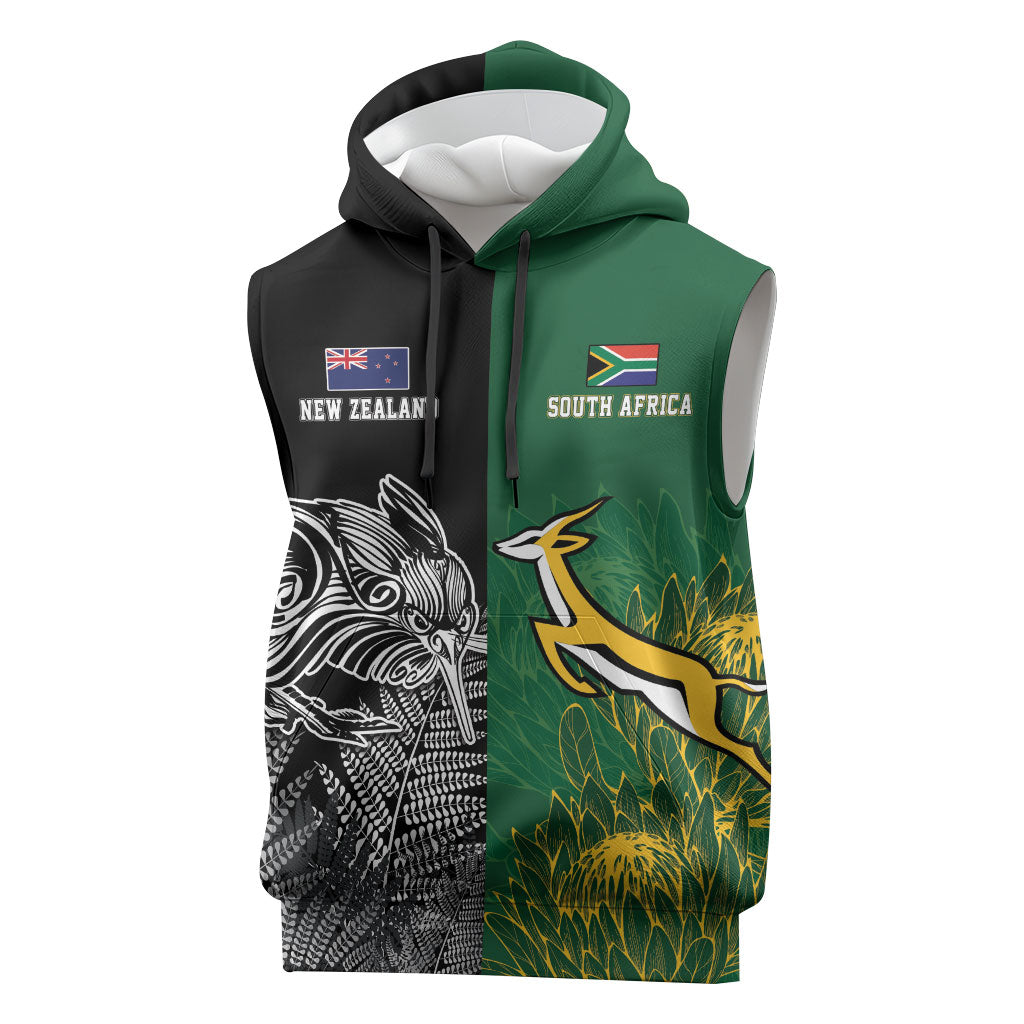 New Zealand - South Africa Greatest Rivals Rugby Custom Sleeveless Hoodie Kiwi Vs Bokke