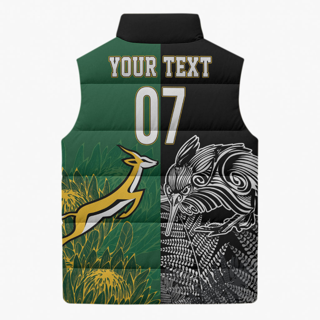 New Zealand - South Africa Greatest Rivals Rugby Custom Sleeveless Puffer Jacket Kiwi Vs Bokke