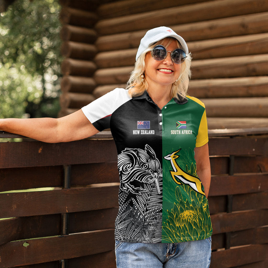 New Zealand - South Africa Greatest Rivals Rugby Custom Women Polo Shirt Kiwi Vs Bokke