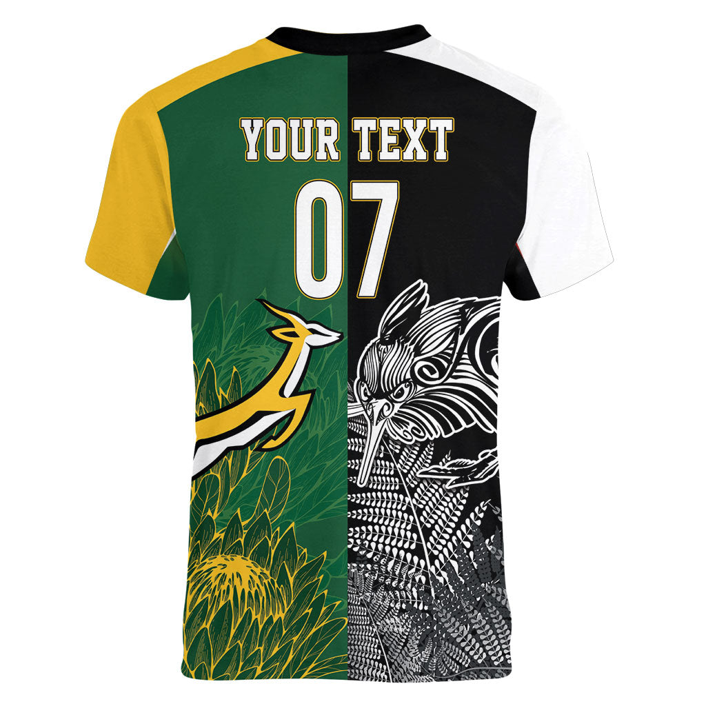 New Zealand - South Africa Greatest Rivals Rugby Custom Women V-Neck T-Shirt Kiwi Vs Bokke