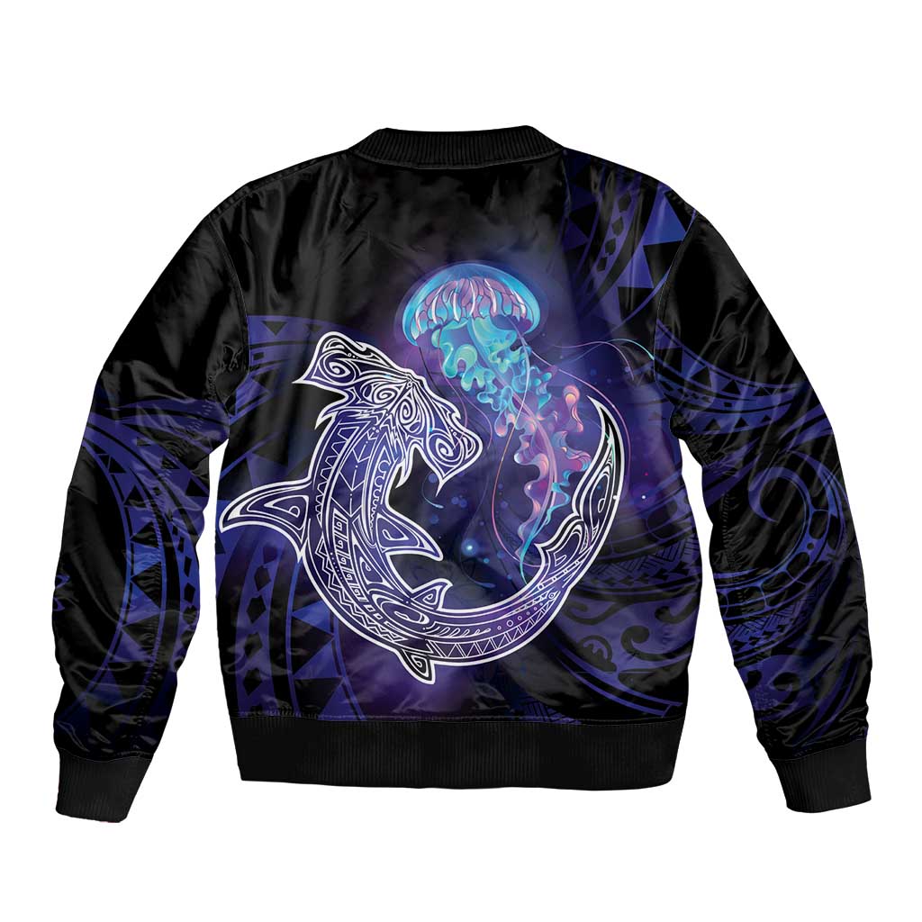 Polynesian Aumakua Bomber Jacket Jellyfish with Shark - Polynesian Pride