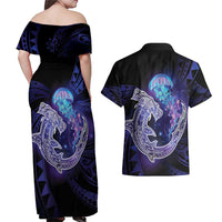 Polynesian Aumakua Couples Matching Off Shoulder Maxi Dress and Hawaiian Shirt Jellyfish with Shark LT7 - Polynesian Pride