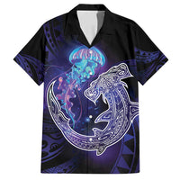 Polynesian Aumakua Family Matching Long Sleeve Bodycon Dress and Hawaiian Shirt Jellyfish with Shark - Polynesian Pride