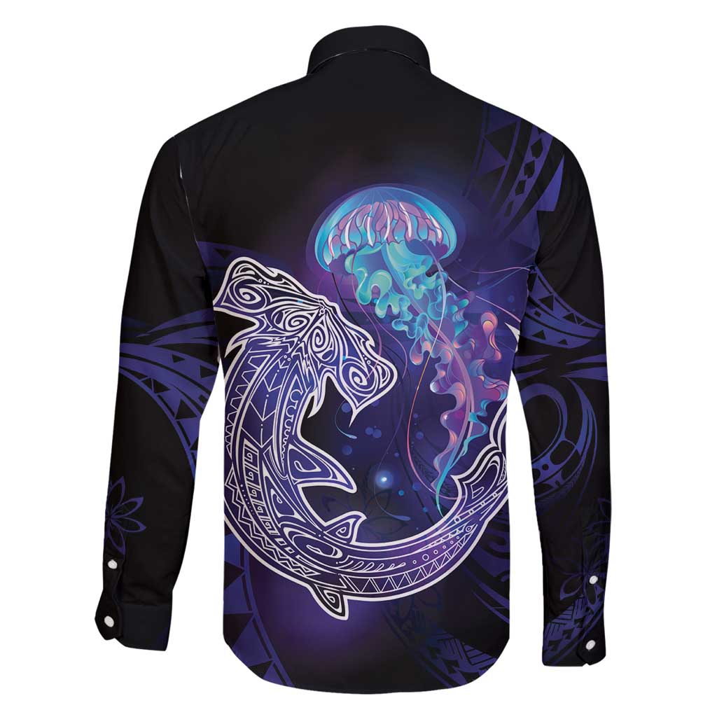 Polynesian Aumakua Family Matching Mermaid Dress and Hawaiian Shirt Jellyfish with Shark - Polynesian Pride