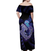 Polynesian Aumakua Family Matching Off Shoulder Maxi Dress and Hawaiian Shirt Jellyfish with Shark - Polynesian Pride