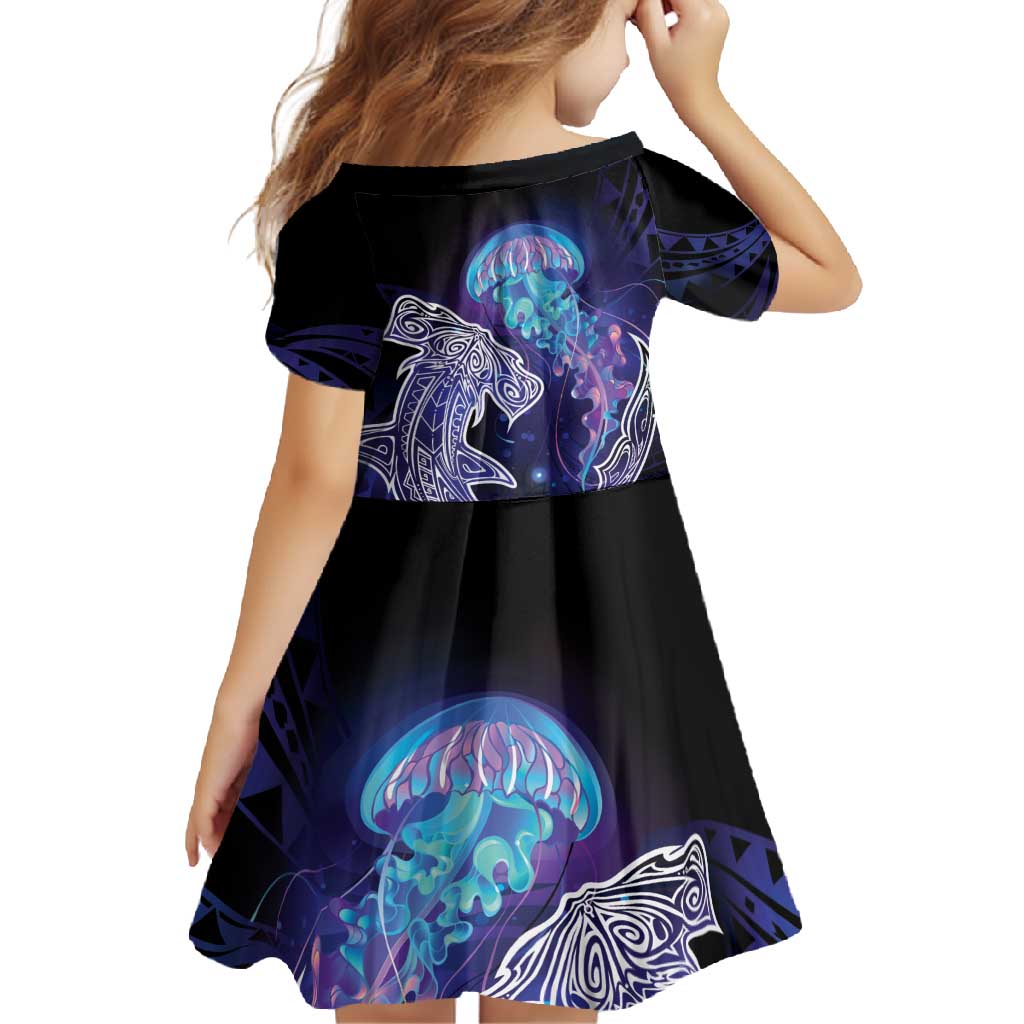 Polynesian Aumakua Family Matching Tank Maxi Dress and Hawaiian Shirt Jellyfish with Shark - Polynesian Pride