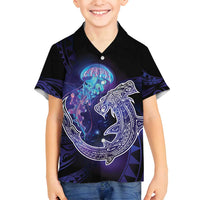 Polynesian Aumakua Family Matching Tank Maxi Dress and Hawaiian Shirt Jellyfish with Shark - Polynesian Pride
