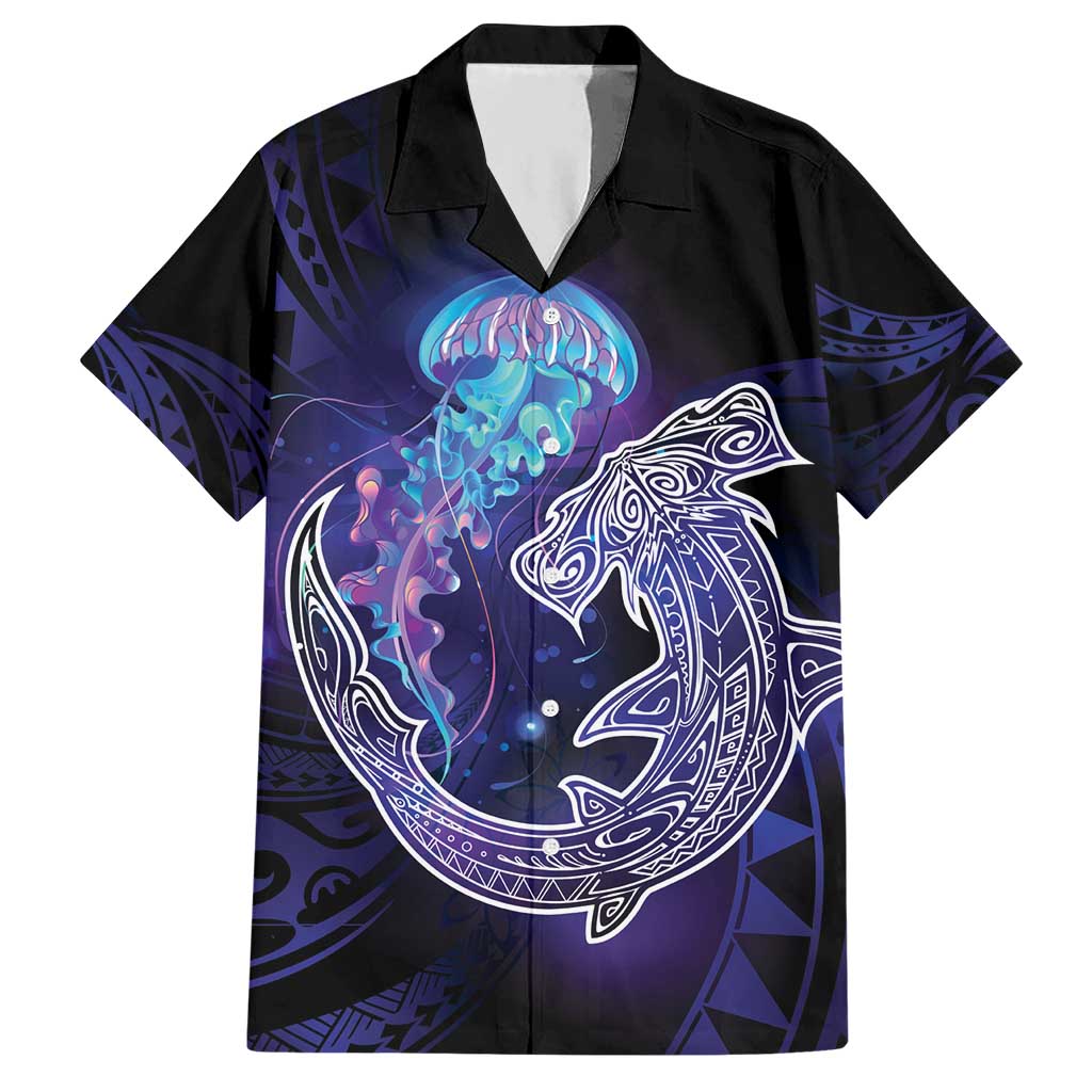 Polynesian Aumakua Hawaiian Shirt Jellyfish with Shark - Polynesian Pride