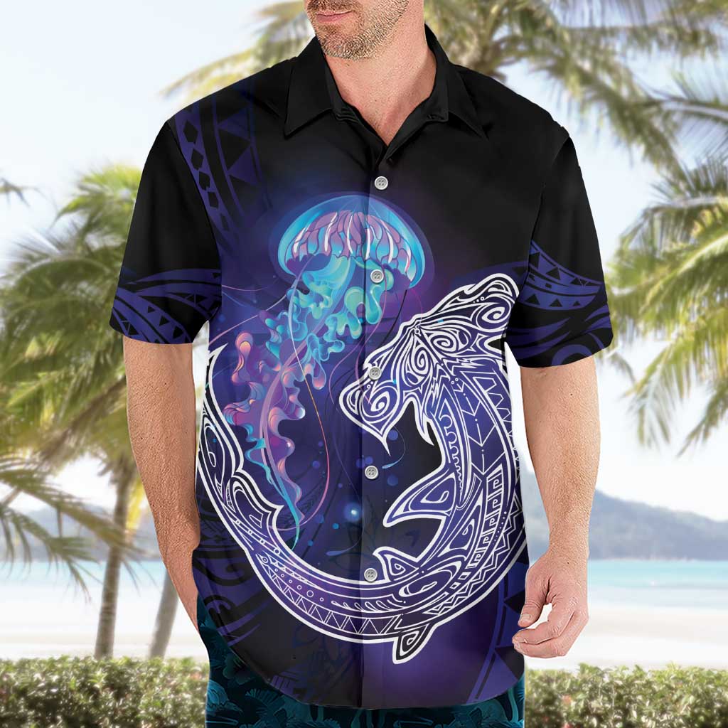 Polynesian Aumakua Hawaiian Shirt Jellyfish with Shark - Polynesian Pride