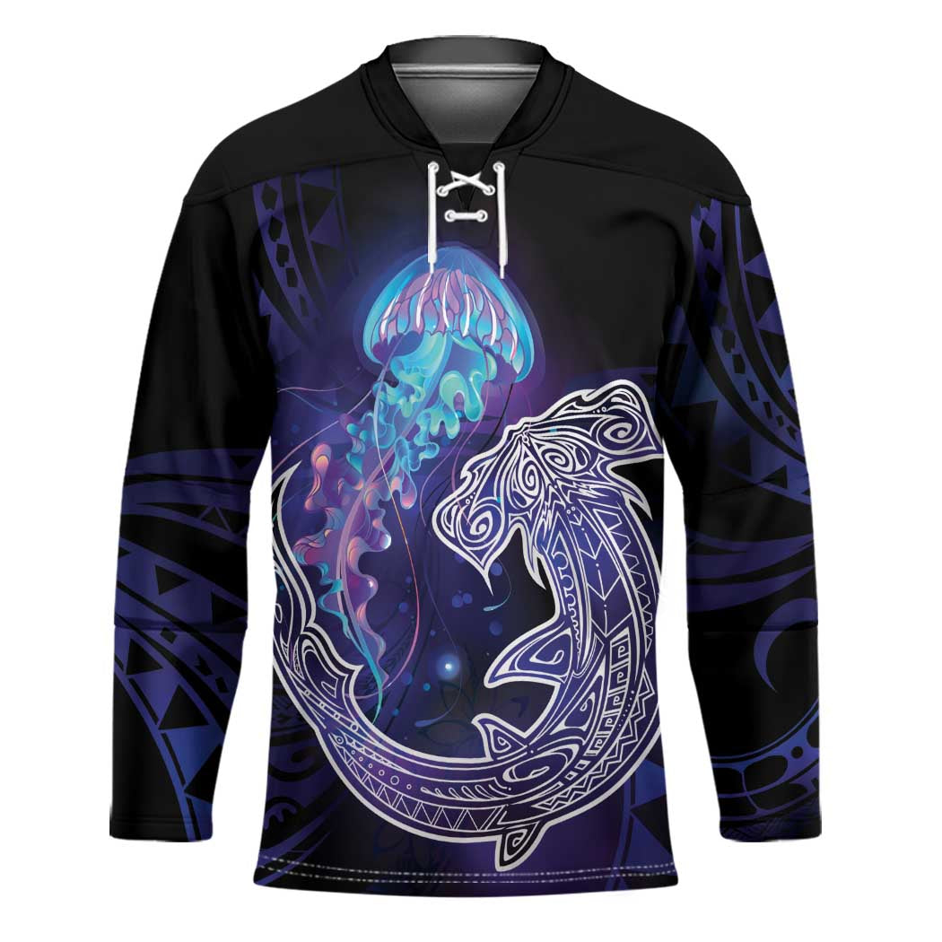 Polynesian Aumakua Hockey Jersey Jellyfish with Shark - Polynesian Pride