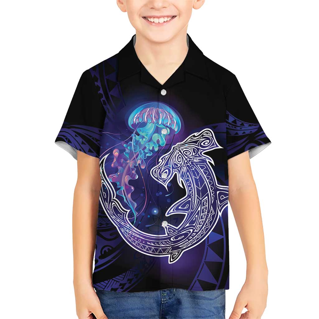 Polynesian Aumakua Kid Hawaiian Shirt Jellyfish with Shark - Polynesian Pride
