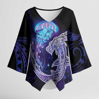Polynesian Aumakua Kimono Sleeve Blouse Jellyfish with Shark - Polynesian Pride