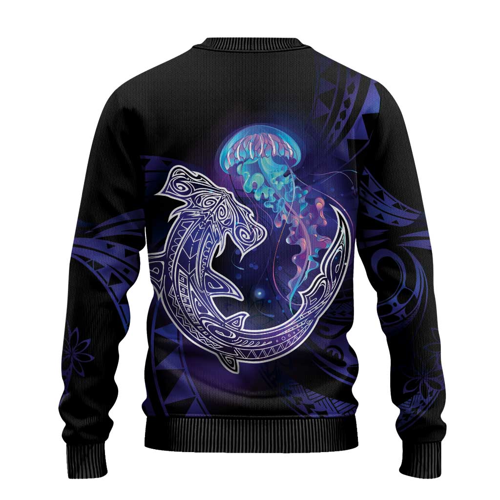 Polynesian Aumakua Ugly Christmas Sweater Jellyfish with Shark - Polynesian Pride
