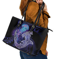 Polynesian Aumakua Leather Tote Bag Jellyfish with Shark - Polynesian Pride