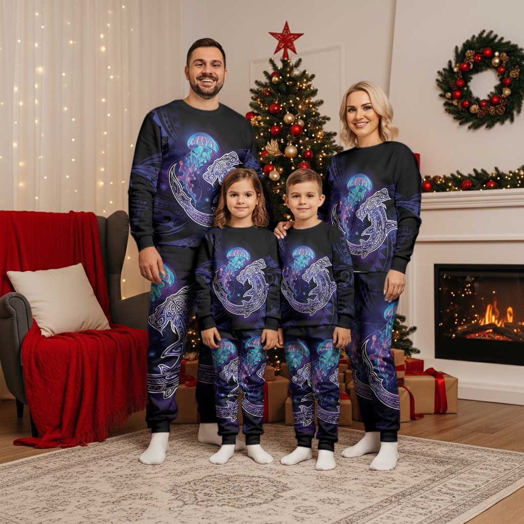 Polynesian Aumakua Christmas Pajama Set Jellyfish with Shark - Polynesian Pride