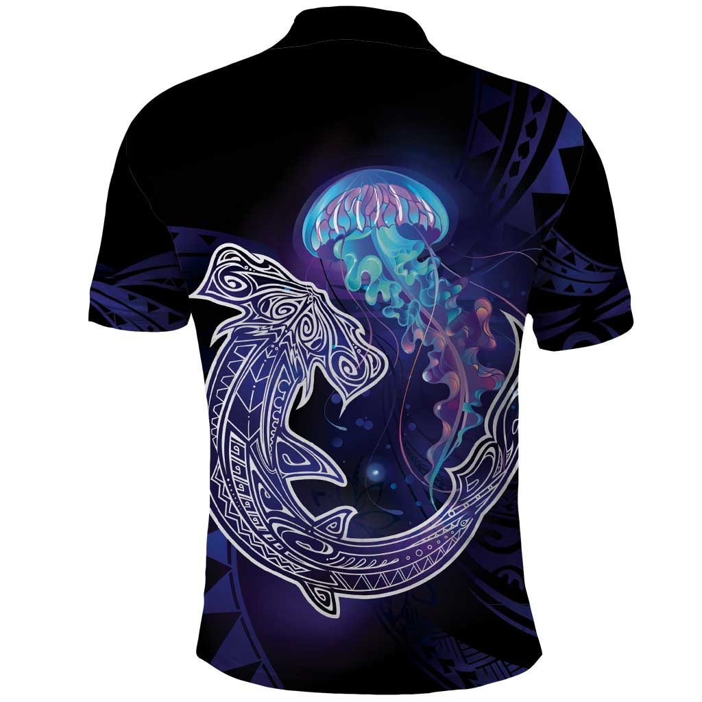 Polynesian Aumakua Polo Shirt Jellyfish with Shark - Polynesian Pride