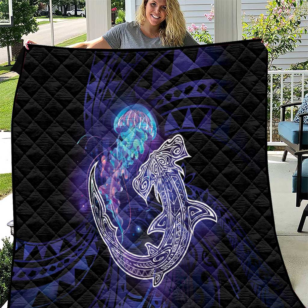 Polynesian Aumakua Quilt Jellyfish with Shark LT7 Teal Purple - Polynesian Pride