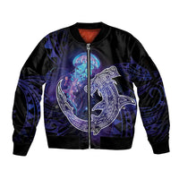 Polynesian Aumakua Sleeve Zip Bomber Jacket Jellyfish with Shark - Polynesian Pride