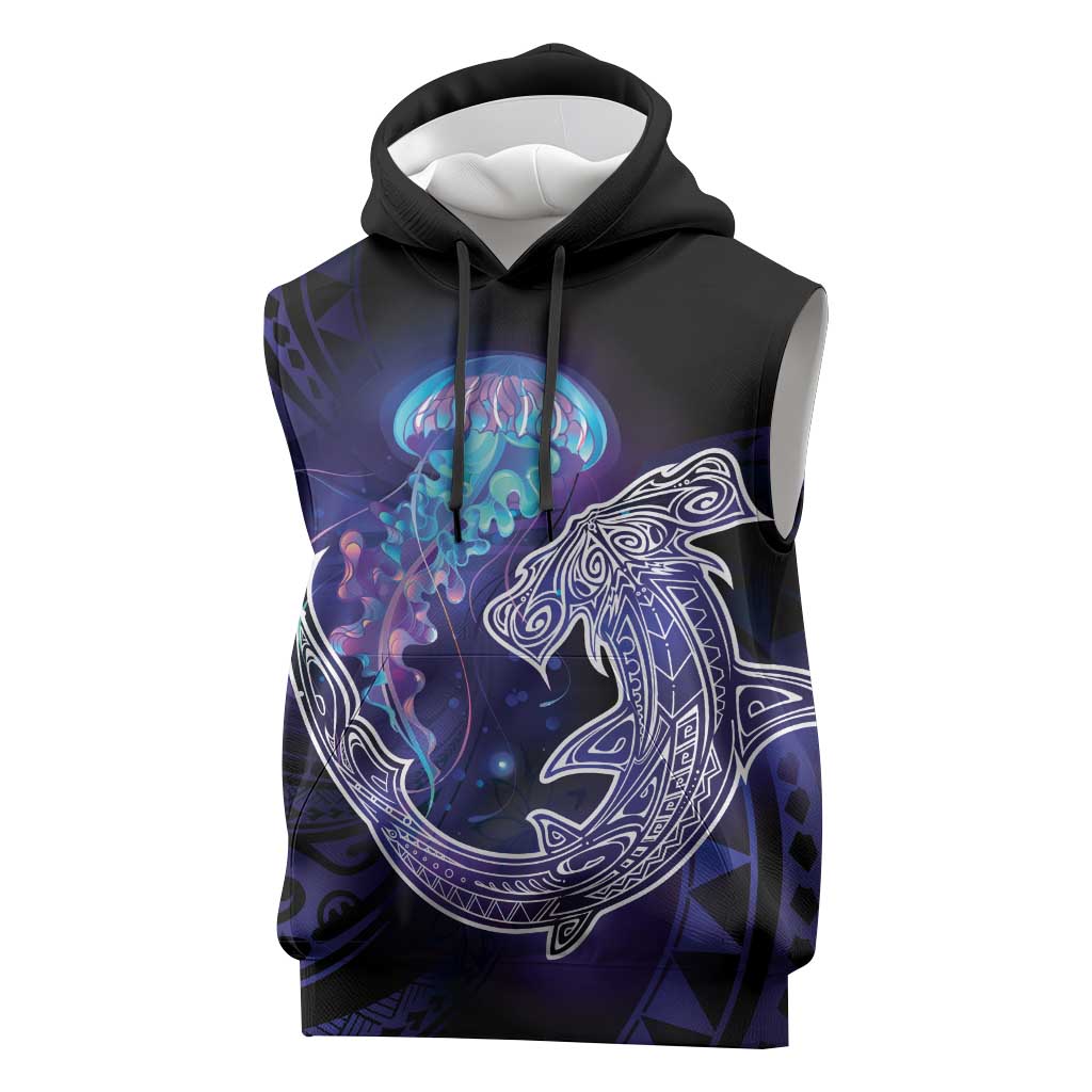 Polynesian Aumakua Sleeveless Hoodie Jellyfish with Shark - Polynesian Pride