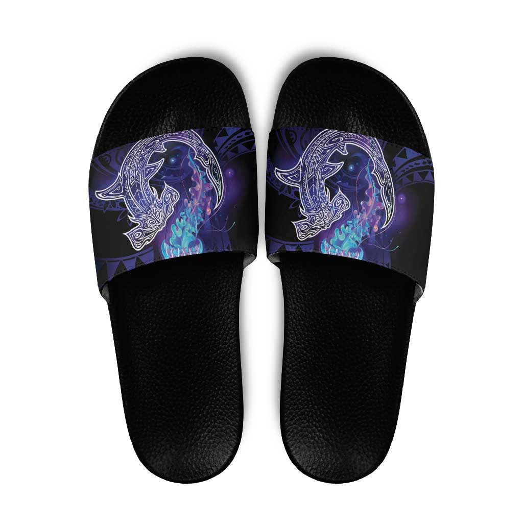 Polynesian Aumakua Slide Sandals Jellyfish with Shark - Polynesian Pride
