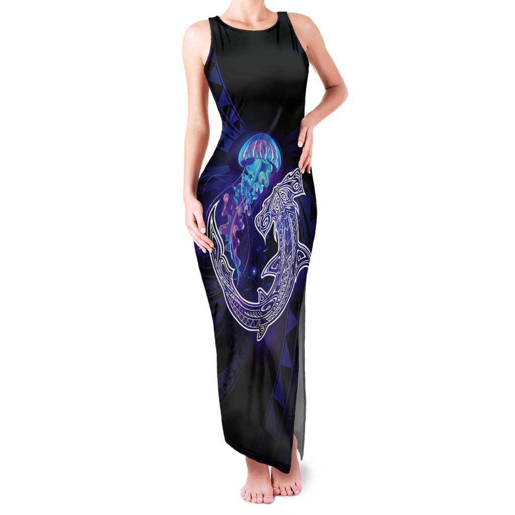 Polynesian Aumakua Tank Maxi Dress Jellyfish with Shark - Polynesian Pride
