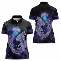Polynesian Aumakua Women Polo Shirt Jellyfish with Shark - Polynesian Pride