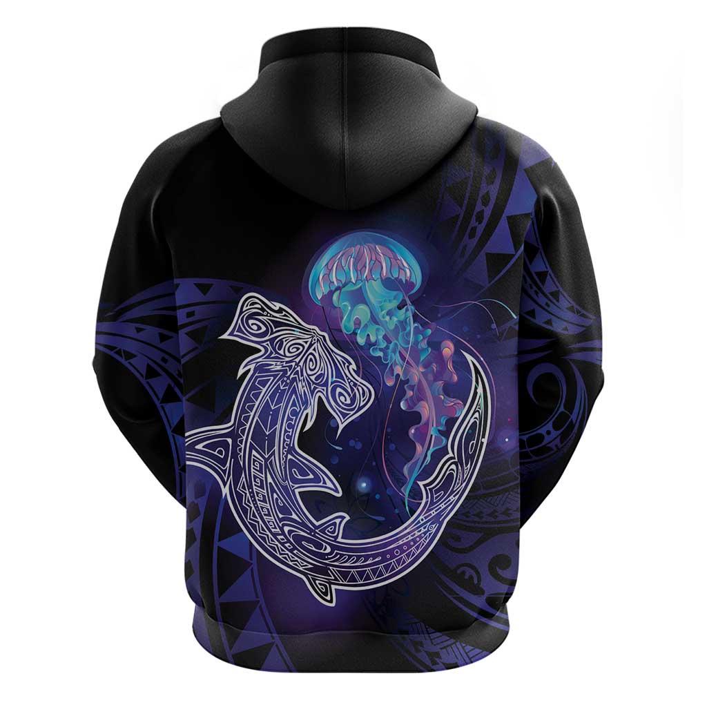 Polynesian Aumakua Zip Hoodie Jellyfish with Shark - Polynesian Pride