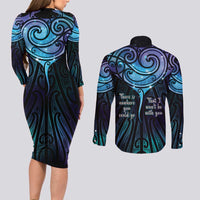 Aotearoa Maori Te Whai Rahi Couples Matching Long Sleeve Bodycon Dress and Long Sleeve Button Shirt Tala - Nowhere You Could Go That I Won't Be With You LT7 - Polynesian Pride