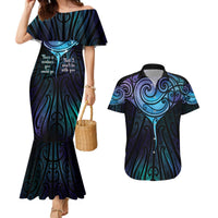 Aotearoa Maori Te Whai Rahi Couples Matching Mermaid Dress and Hawaiian Shirt Tala - Nowhere You Could Go That I Won't Be With You LT7 Teal Purple - Polynesian Pride