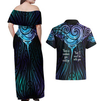 Aotearoa Maori Te Whai Rahi Couples Matching Off Shoulder Maxi Dress and Hawaiian Shirt Tala - Nowhere You Could Go That I Won't Be With You LT7 - Polynesian Pride