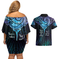Aotearoa Maori Te Whai Rahi Couples Matching Off Shoulder Short Dress and Hawaiian Shirt Tala - Nowhere You Could Go That I Won't Be With You LT7 - Polynesian Pride