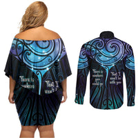 Aotearoa Maori Te Whai Rahi Couples Matching Off Shoulder Short Dress and Long Sleeve Button Shirt Tala - Nowhere You Could Go That I Won't Be With You LT7 - Polynesian Pride