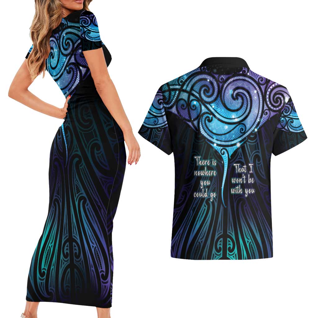 Aotearoa Maori Te Whai Rahi Couples Matching Short Sleeve Bodycon Dress and Hawaiian Shirt Tala - Nowhere You Could Go That I Won't Be With You LT7 - Polynesian Pride