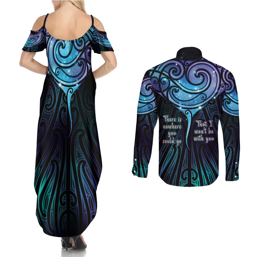 Aotearoa Maori Te Whai Rahi Couples Matching Summer Maxi Dress and Long Sleeve Button Shirt Tala - Nowhere You Could Go That I Won't Be With You LT7 - Polynesian Pride