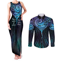 Aotearoa Maori Te Whai Rahi Couples Matching Tank Maxi Dress and Long Sleeve Button Shirt Tala - Nowhere You Could Go That I Won't Be With You LT7 Teal Purple - Polynesian Pride