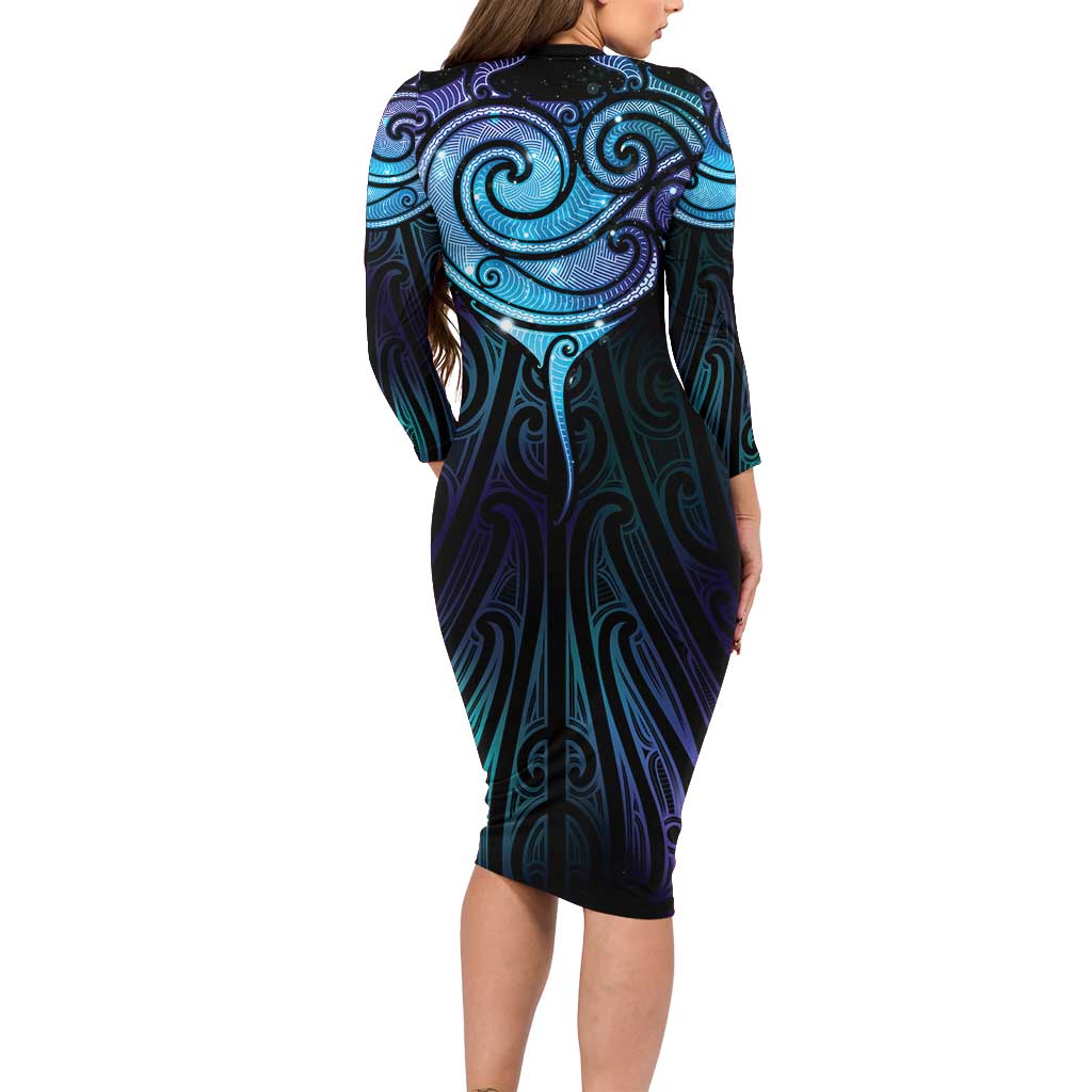 Aotearoa Maori Te Whai Rahi Long Sleeve Bodycon Dress Tala - Nowhere You Could Go That I Won't Be With You - Polynesian Pride