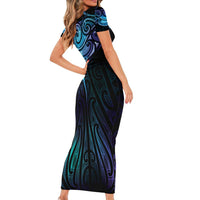 Aotearoa Maori Te Whai Rahi Short Sleeve Bodycon Dress Tala - Nowhere You Could Go That I Won't Be With You LT7 - Polynesian Pride