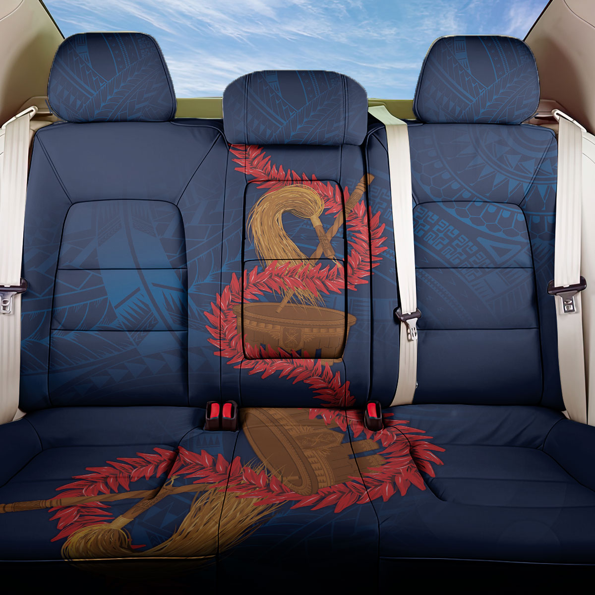 Talofa Samoa Tanoa Fue Mix Ulafala Back Car Seat Cover LT7 One Size Navy Blue - Polynesian Pride