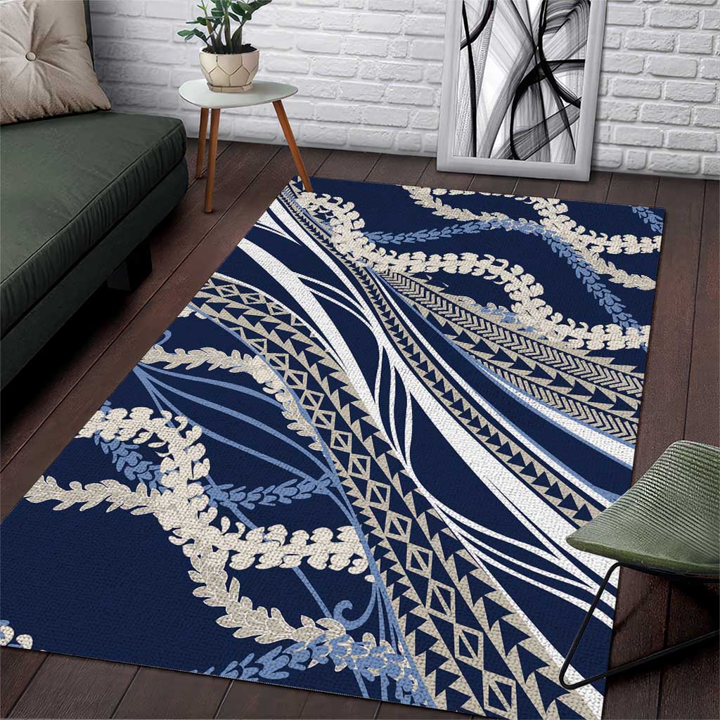 Polynesian Puakeniken Pikake Twisted Lei Area Rug Navy Blue - Polynesian Pride