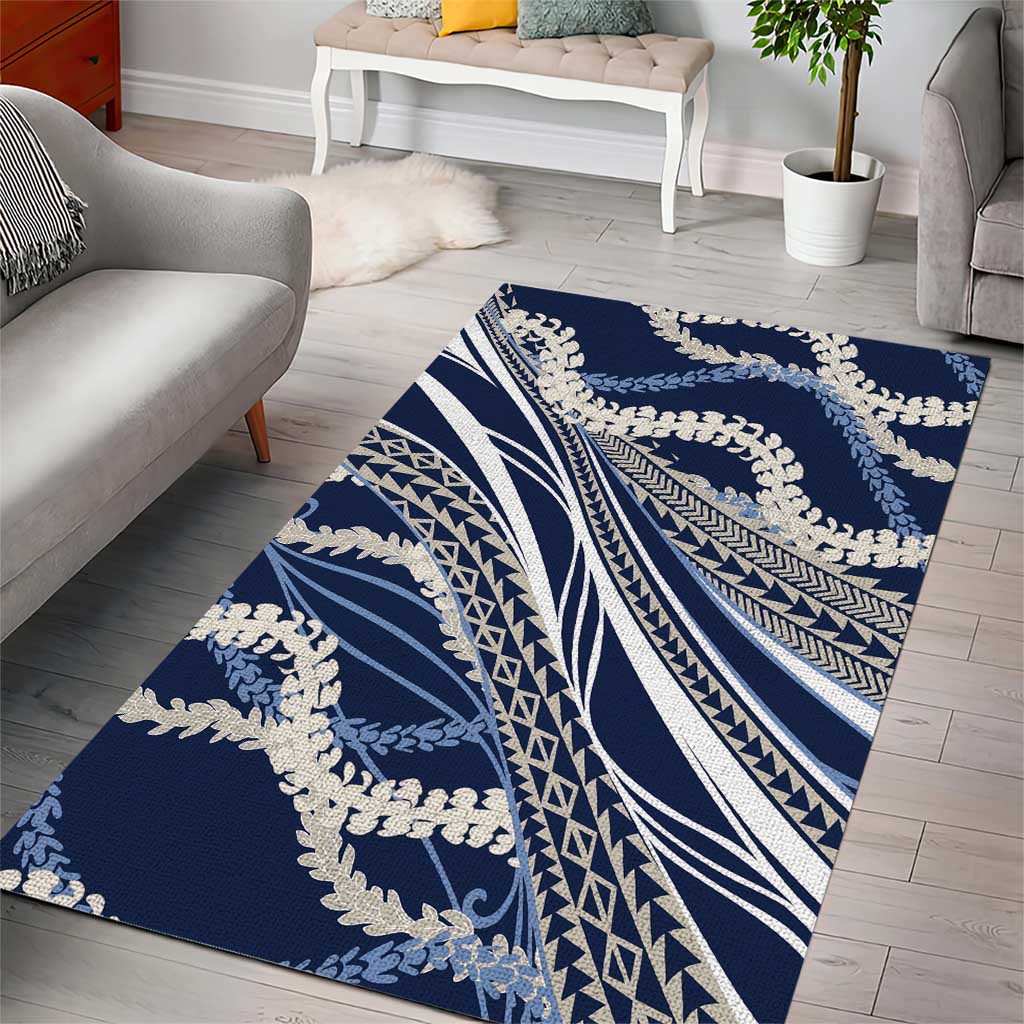 Polynesian Puakeniken Pikake Twisted Lei Area Rug Navy Blue - Polynesian Pride