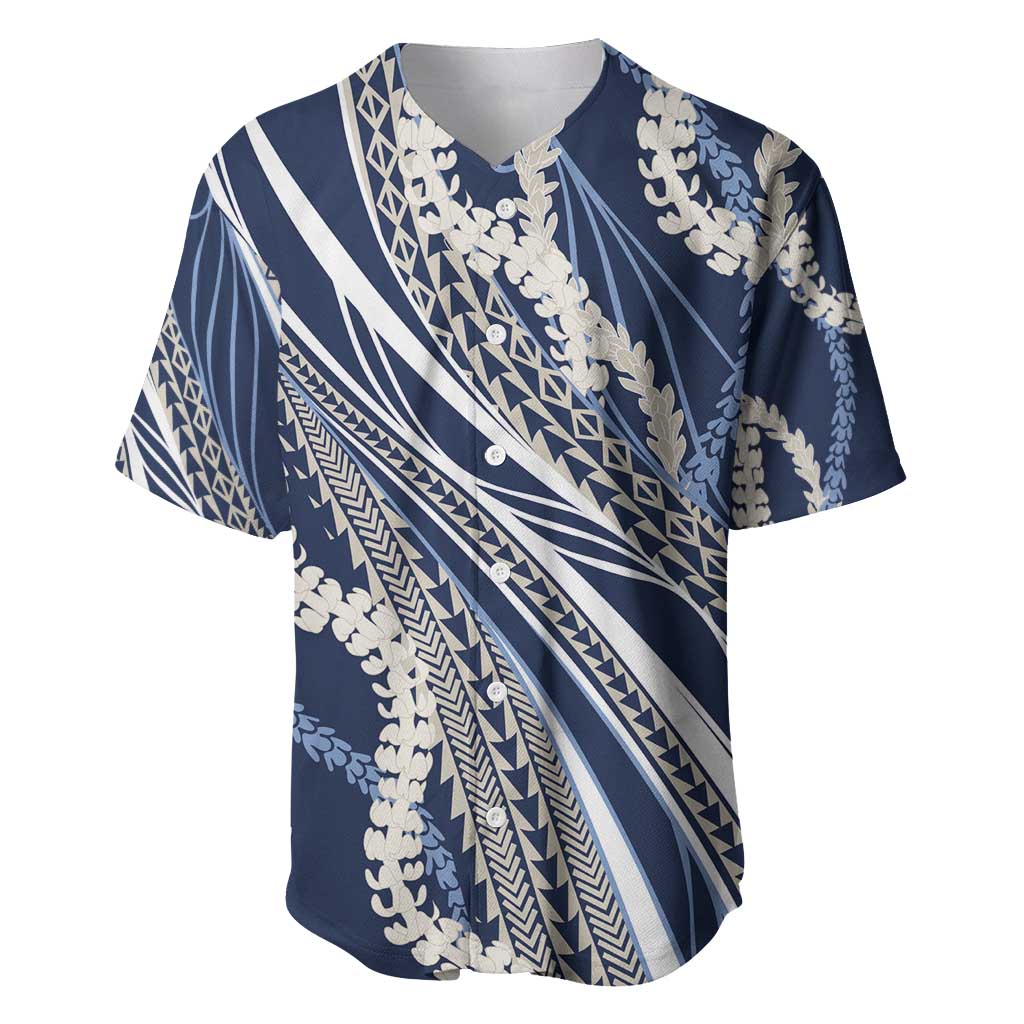 Polynesian Puakeniken Pikake Twisted Lei Baseball Jersey Navy Blue - Polynesian Pride
