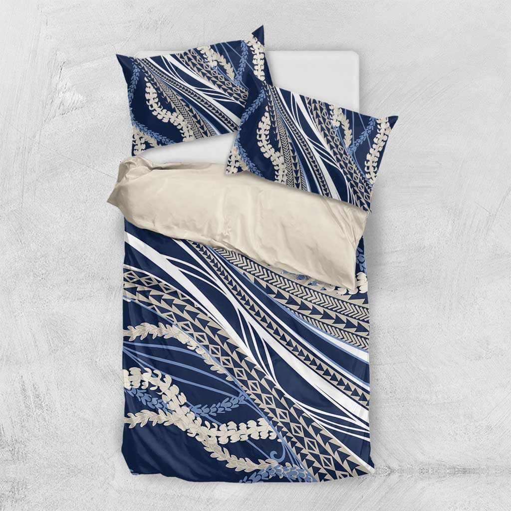 Polynesian Puakeniken Pikake Twisted Lei Bedding Set Navy Blue - Polynesian Pride