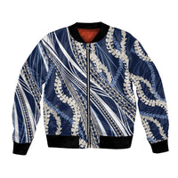 Polynesian Puakeniken Pikake Twisted Lei Bomber Jacket Navy Blue - Polynesian Pride