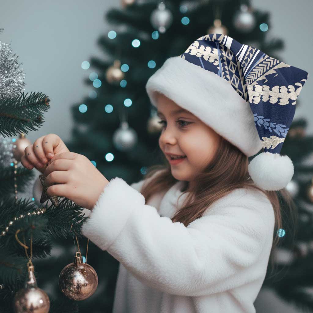 Polynesian Puakeniken Pikake Twisted Lei Christmas Santa Hat Navy Blue - Polynesian Pride